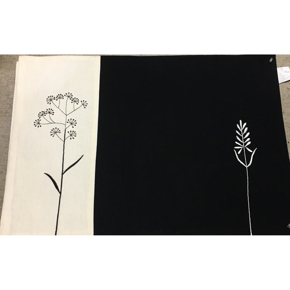 Embroidered 4 Black and White Cloth Color Block Placemats 19 inches X 13 inches